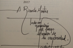 Dedicatoria de Javier Sierra a Ricardo Montés, escrita en la novela "El Fuego Invisible".