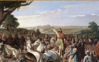 El Rey Don Rodrigo arengando a sus tropas en la batalla de la Laguna de la Janda. Oleo de Bernardo Blanco y Pérez, 1871. Museo del Prado.